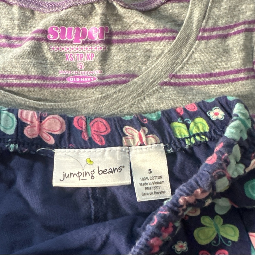 Striped Tee and Butterfly Skirt/skort Set with hair bow 3 piece set Girls size 5 - Picture 3 of 3